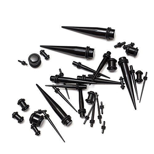 DIYI Oreille s'étirer Kit de 36 pièces Noir écarteurs et boucles d'oreilles à traitement avec joint torique Rouge 1.610 mm