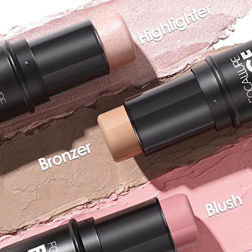 Focallure 3 Pcs Cream Contour Sticks,Shades With Highlighter & Bronzer & Blush,Non-Greasy And Water-Resistant Face Contouring Pen,Easy To Sculpt The Face And Create A Lightweight Finishing Makeup,Fair #TOP4
