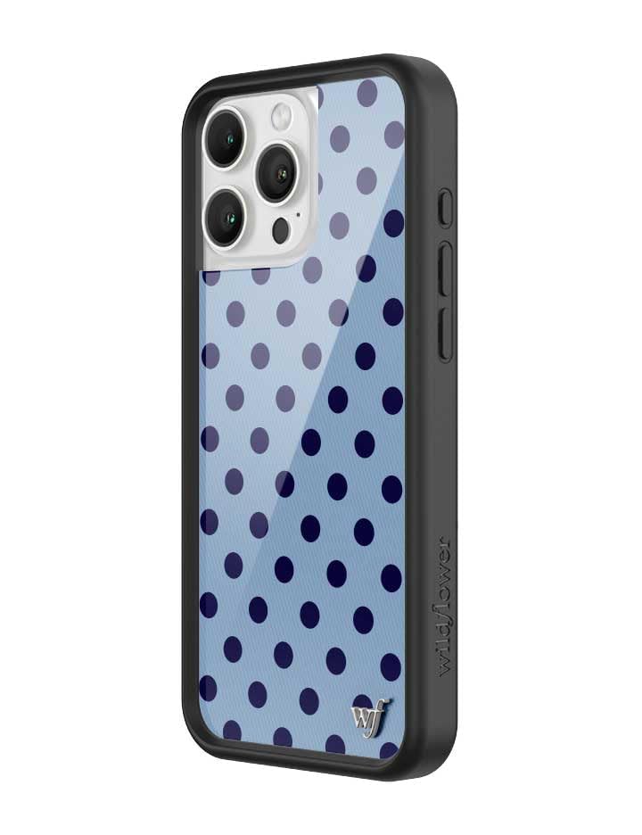 Image of Wildflower Cases - Compatible with iPhone 16 Pro Max | Protective Black Bumper, 6.5ft Drop Test Certified, Women Owned Small Business | Spots Trendy Dotted Classic Limited | Polka Dot - Navy & Blue
