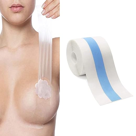 Cinta Adhesiva para Levantamiento de Senos Busto, Mujer Cazuelas DIY Sujetador Elevación Invisible Pegatinas de Pecho Tetas Lencería Pétalos de Cuerpo Pegajoso Push-up Unisex (5m*5cm) (Transparente)