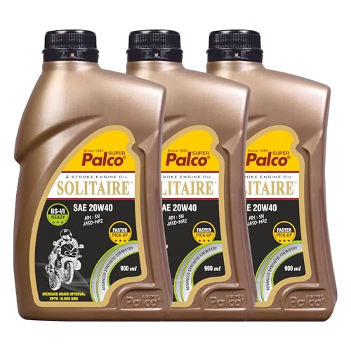 Image of PALCO Solitaire 20W40 Engine Oil for Bike 900ml (Pack of 3) | BS6 Compatible Synthetic Technology | 4-Stroke Bike Engine Oil | Up to 10,000 km Drain Interval