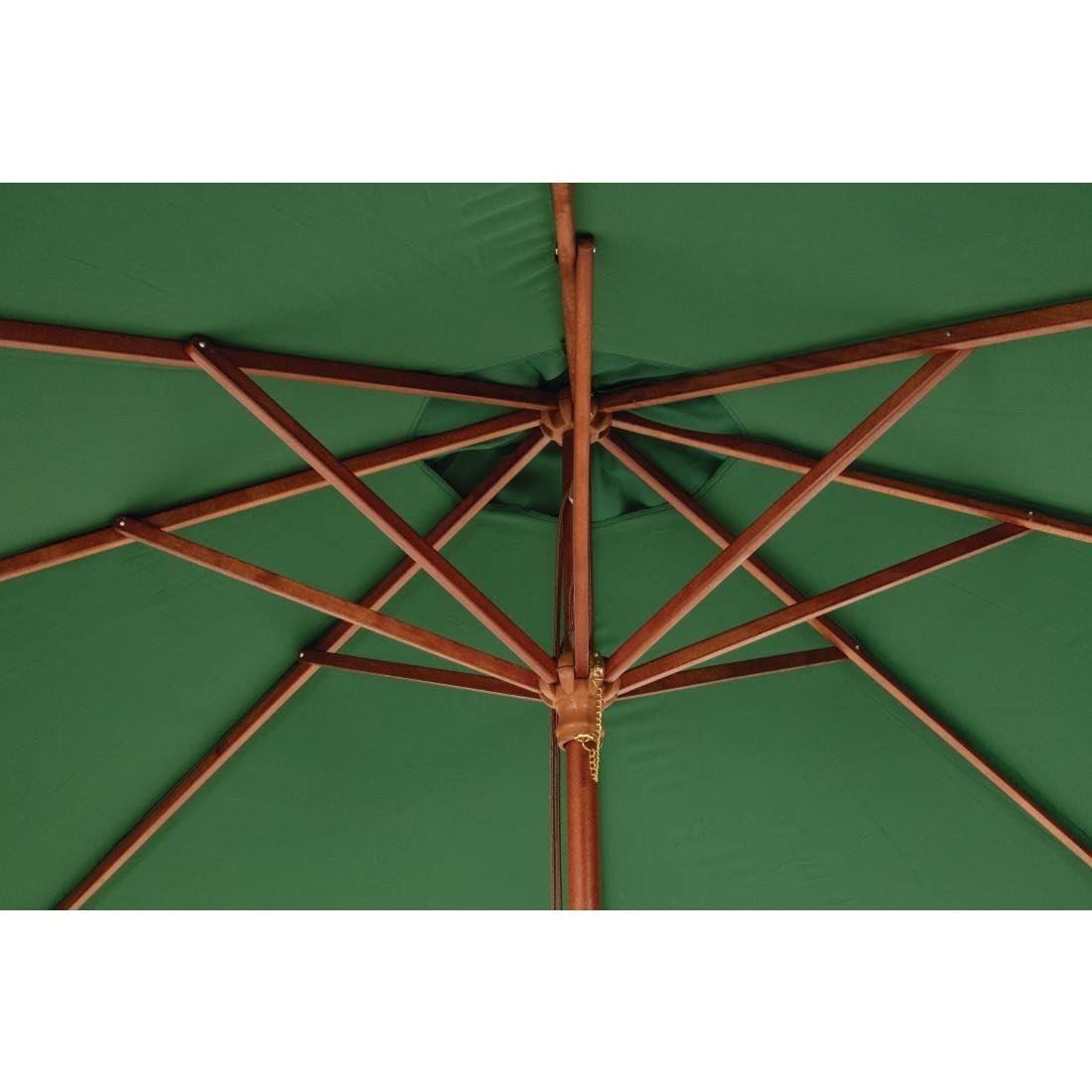 Bolero Parasol rond à poulie de 3 mètres de diamètre, vert, taille : 2,52(H) x 3(Dia)m, mât à 2 poteaux en bois dur Nyatoh, auvent hydrofuge, CB515