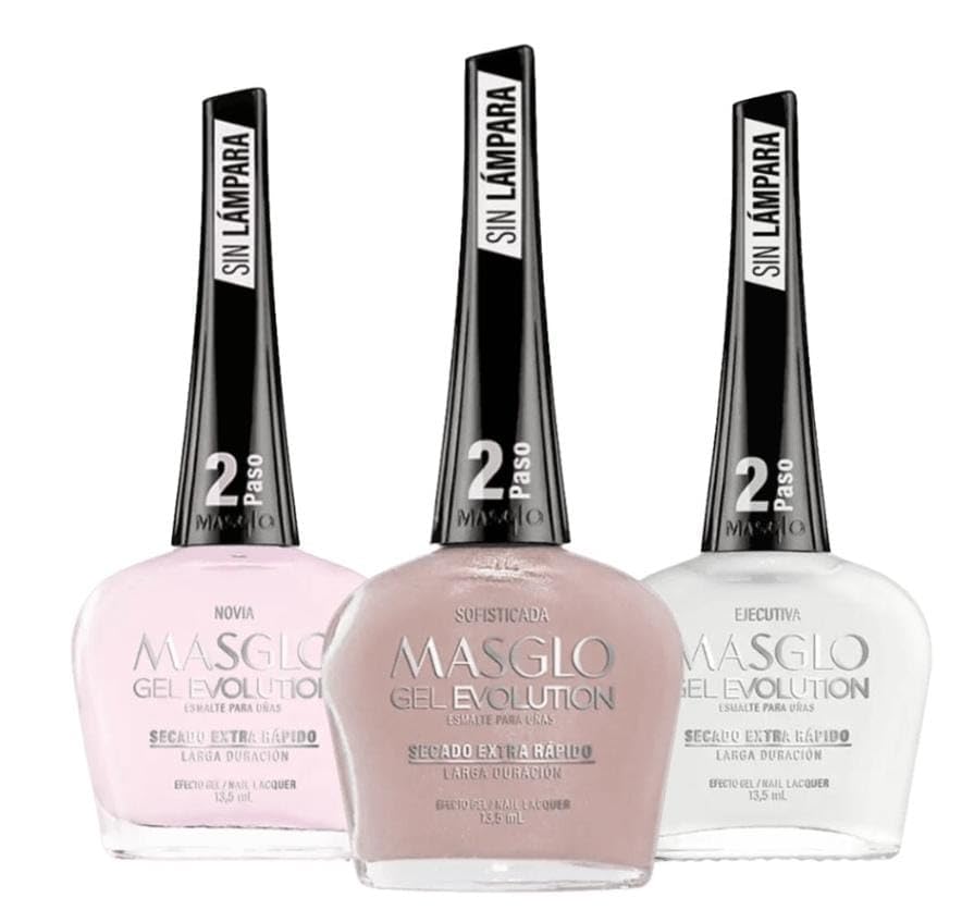MASGLO GEL EVOLUTION Nail Polish Gel Effect, No UV/Led Lamp Required, Duration up to 12 day, 3 PCs Colors - Effecto Gel sin lampara UV/Led, duracion hasta 12 dias (NOVIA, SOFISTICADA, EJECUTIVA)