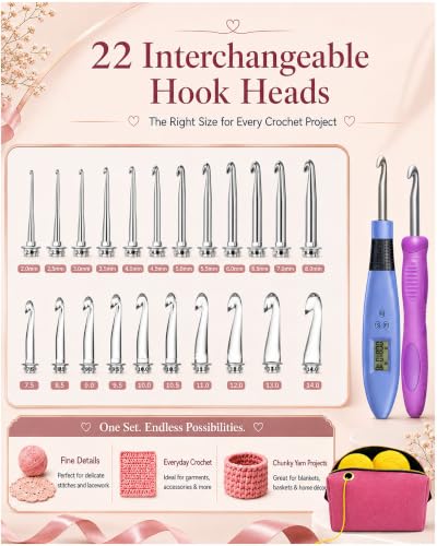 Image of BZVV Light Up Crochet Hook Set with Counter, Shoulder Bag and 22 Heads