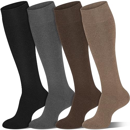 Iseasoo Warm Knee High Socks for Men & Women 4 Pairs - Cotton Thermal Long Socks for Hiking Skiing Winter Gifts