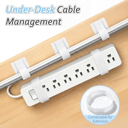 Image of Cable Management Under Desk, Znben Detachable Cable Straps Heavy Duty Hook and Loop Cable Ties Reusable 20 Pack White