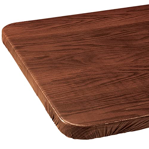 Miles Kimball Wood Grain Vinyl Elasticized Banquet Table Cover, Soft Fleece Back, Indoor Décor - Measures 48