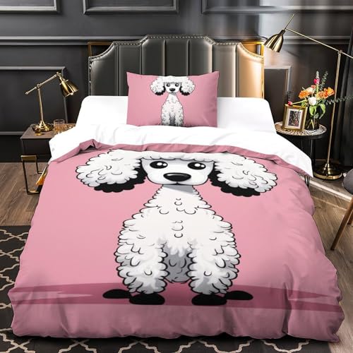 Housse de couette Caniche 3D microfibre respirante et douce pour lit single