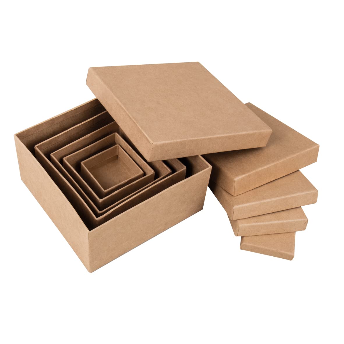 Rayher Set of Five Papier Mache Boxes with Lid, Square Storage