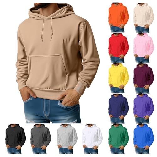 Men's Solid Color Fleece Hoodie Casual Long Sleeve Drawstring Sweatshirt Fashion Pullover with Pocket4