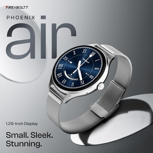 Image of Fire-Boltt Phoenix Air Smart Watch 1.26 inch Round Display, Rotating Button, Wireless Charging, Ultra Lightweight Metal Body, Bluetooth Calling, Smartwatch with Silicone & Mesh Steel Straps Titan Silver