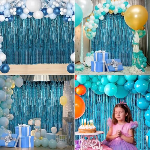 Image of Crosize 8 Pack 3.3 x 9.9 ft Blue Foil Fringe Curtains Party Decorations, Blue Tinsel Curtain Backdrop for Parties, Door Streamers, Glitter Streamer Backdrop for Birthday Decoration
