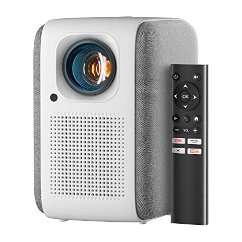 Pokitter CineMax Pro Home Mini Projector - Built in Netflix-Licensed Android TV 10.0 Google Assistant, 400 ANSI Lumens 1080 Full HD 4K Supported 2.4G 5G WiFi 200"" Display Smart Phone Porjector Cover