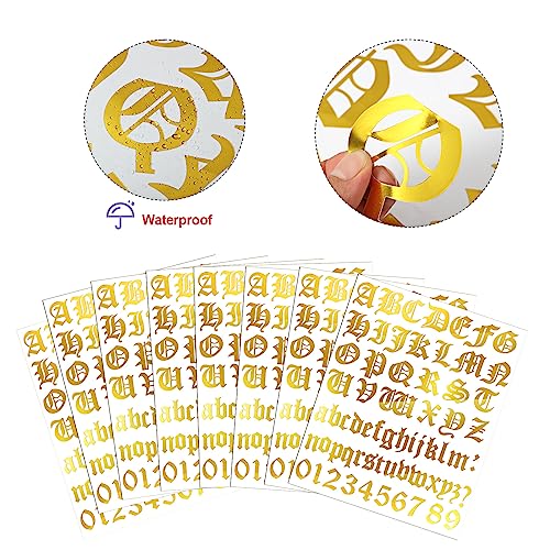 Image of Teling 8 Sheets Letter Stickers Vinyl Old English Alphabet Number Stickers Self Adhesive Stick on Letters for Back to School Scrapbooking DIY Art Business Mailboxes Address Craft(2 Inch,Gold)