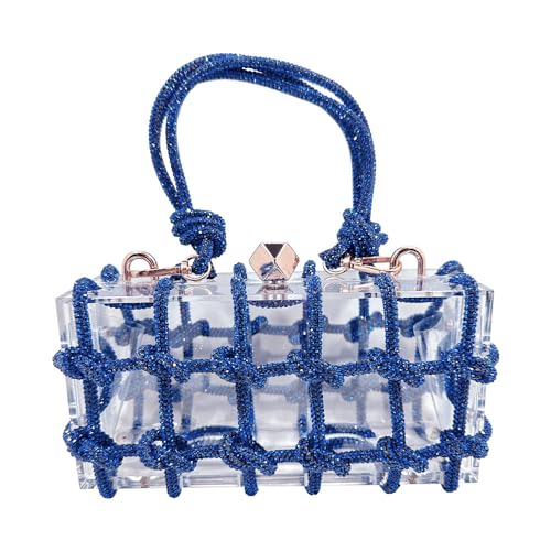 Image of Clear Acrylic Clutch, Glitter Rhinestone Purse Handbag with Bling Rope for Banquet Party (Blue)