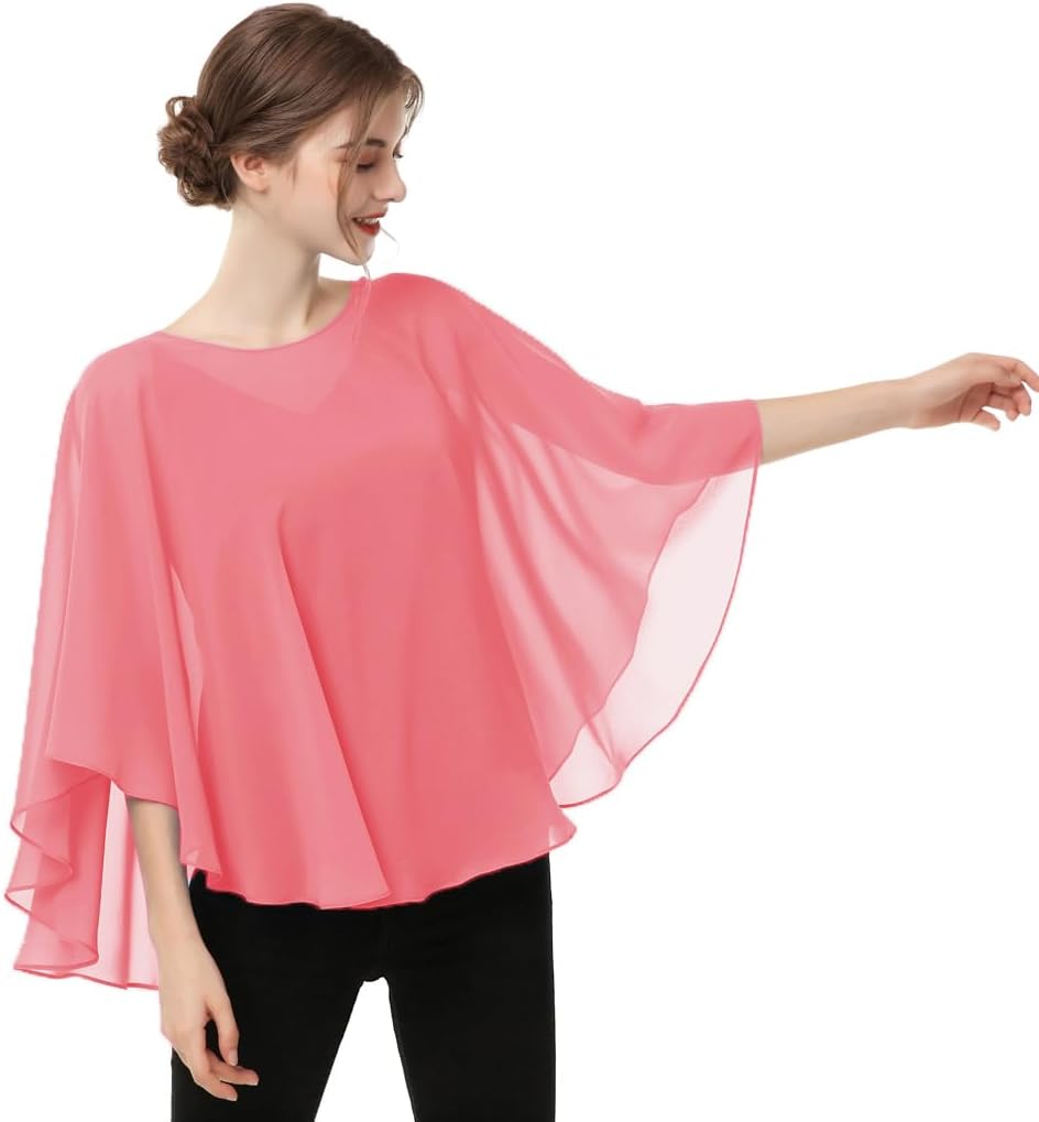 Capes for Womens Casual chiffon shawl Casual Chiffon Cape Sheer shawls and wraps Poncho Capelets Cover Up - Image 3