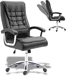 Cadeira de Escritório Presidente Home Office Premium Ergonômica, Couro PU com Base Reforçada, Apoio de Braço e Altura Ajustável