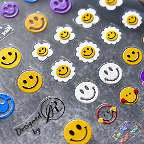 YANLINMY Nagelsticker Neue Handwerk 3D Nail Art Decals Smiley Gesicht farbige Blumen Dreidimensionale Erleichterung 5D… – Bild 3