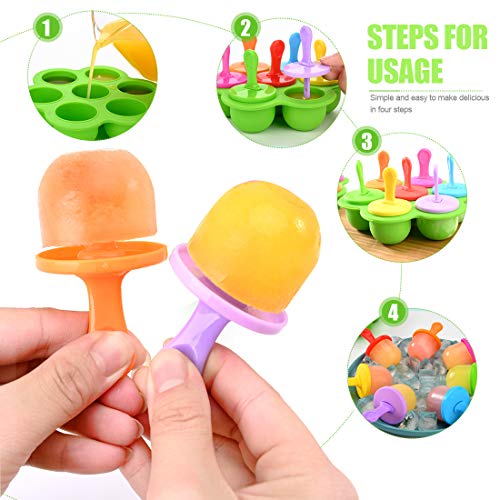 Eisformen Silikon,Eisformen Kinder,7 Mulden Eisform Popsicle mit Kunststoffstäbchen,Eis am Stiel Formen,Kleine Eisbehälter,Eis Formen für Stieleis,Stieleisformer BPA Frei(Orange) 3