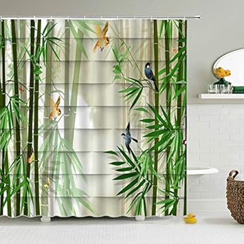 NIKI 3D Bamboo Digital Printed Polyester Fabric Curtains for Bed Room, Living Room Kids Room Color Green Window/Door/Long Door (D.N.1447) (4 x 5 Feet:(Size: 48 x 60 inch) Window, 3)