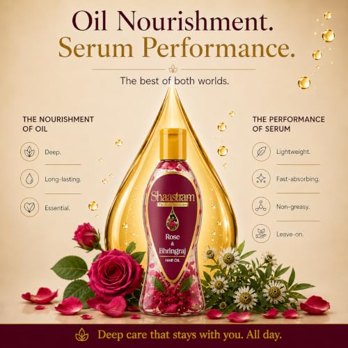 Image of Rose & Bhringraj Prevents Premature Greying | Herbal Hair Oil (works like a serum) for Men & Women | Maintains Natural Hair Colour | with Real Rose Petals | Bhringraj oil | Real Non-Sticky, Real Lightweight, Fast Absorbing Oil Serum - 180ml