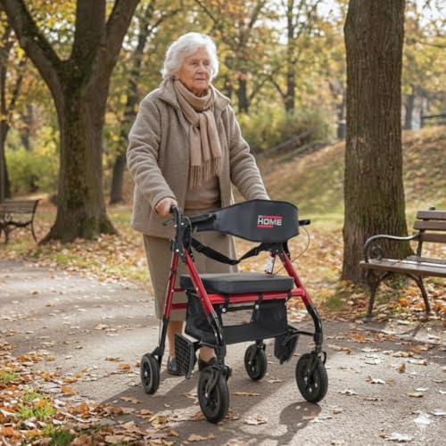 abc HOME | Outdoor Rollator Transportstuhl bis 135kg | XXL Räder 9,5 | Sitz, Fußstützen, klappbar