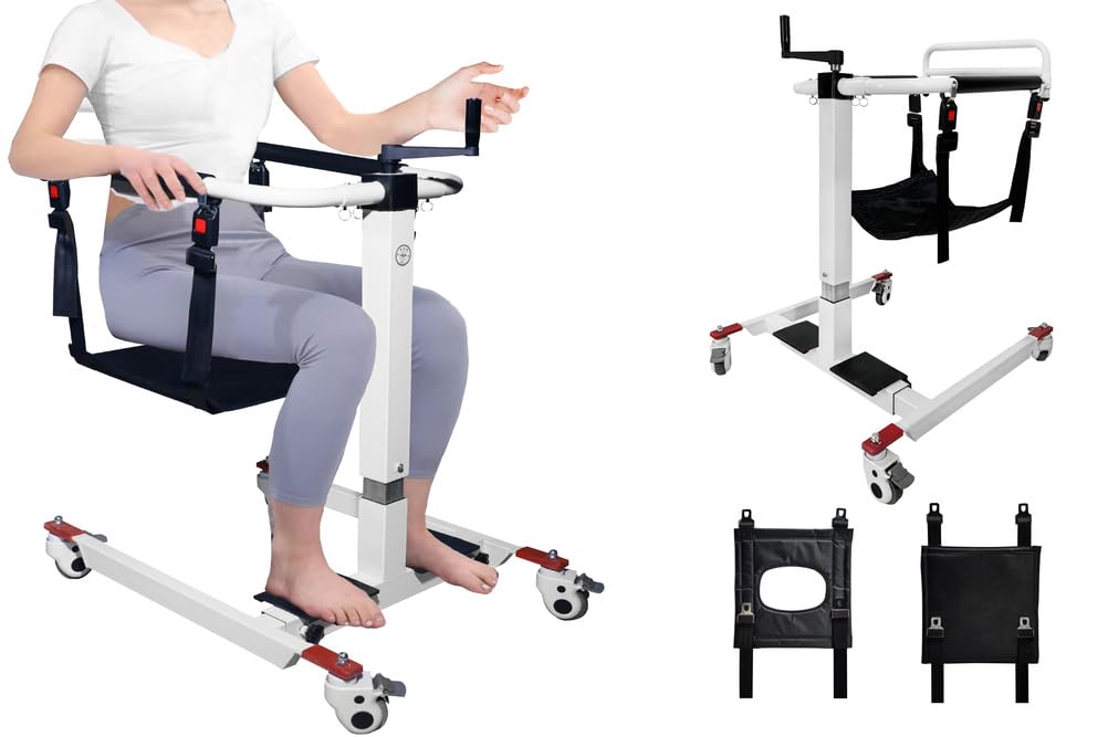 Silla De Traslado De Pacientes De Accionamiento Manual, Estructura Robusta, Regulable En Altura Y Anchura, 2 Cojines para El Asiento, Silla De Cuidados Móvil con Ruedas