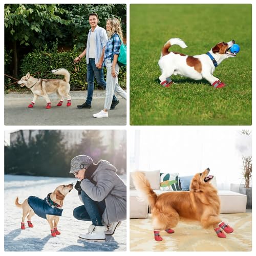 SSIMIDAPT 4 Stück Hundeschuhe Pfotenschutz Winter, Schneestiefel für Hunde, Hundeschuhe mit Rutschfester Sohle und Reflektierendem Klettverschluss, Warm, für Kleine Mittlere Große Hunde