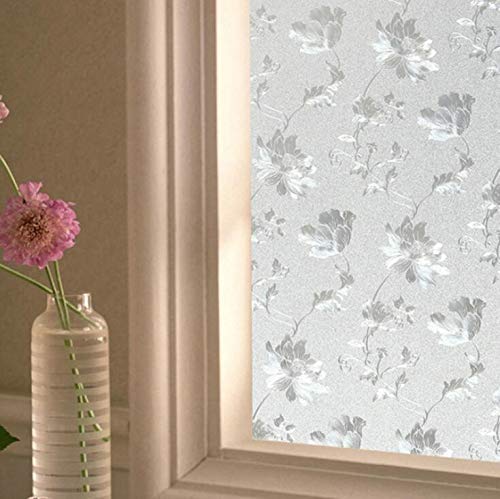 Image of ELTON 3D Vinyl Heat Control Anti UV Window Privacy Self Adhesive Decorative Film for Bathroom Door (White Small Flower, 24 x 36 Inches)