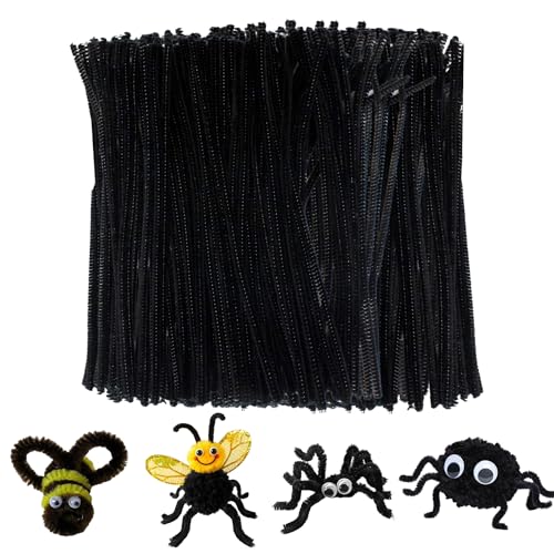 Image of Lakeer Pipe Cleaners 100 Pcs Colors Chenille Stems for DIY Crafts Decorations Creative School Projects (6 mm x 12 Inch, Black Colors)