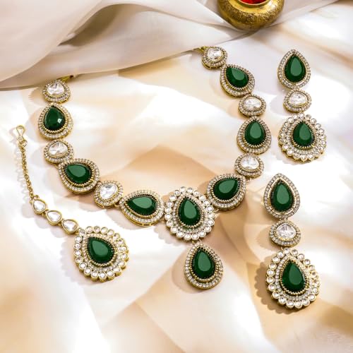 Image of Rubans AD Zircon Bridal Bold Statement Necklace Set Stylish