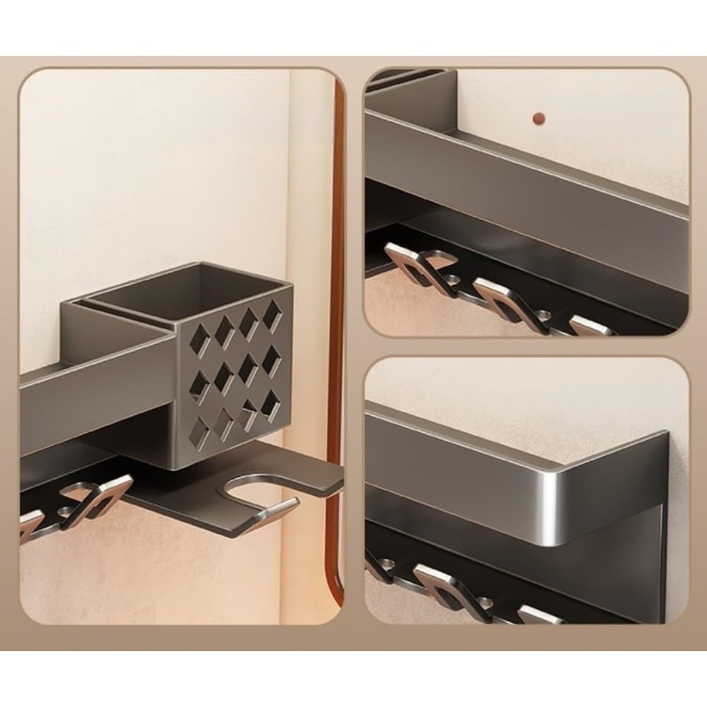 ReachMall Soporte de cepillo de dientes de metal para montaje en pared, organizador de aluminio sin taladro, con taza, ahorro de espacio, almacenamiento de baño para el hogar y el hotel