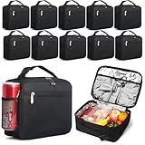 12 Pack lunch box Bulk,Insulated Reusable Lunch Bags with Aluminum for Women Men Girls Kids,Leakproof lunch boxes,Small Lunch Tote Bag for Office,Work,Beach or Travel,Black