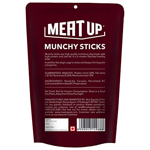 Image of Meat Up 100% Veg Adult Dry Dog Food, 3kg (Buy 1 Get 1 Free) & Munchy Sticks, Mutton Flavour, Dog Treats, 400g (Buy 1 Get 1 Free) & Munchy Sticks, Chicken Flavour, Dog Treats, 700 g (Buy 1 Get 1 Free)