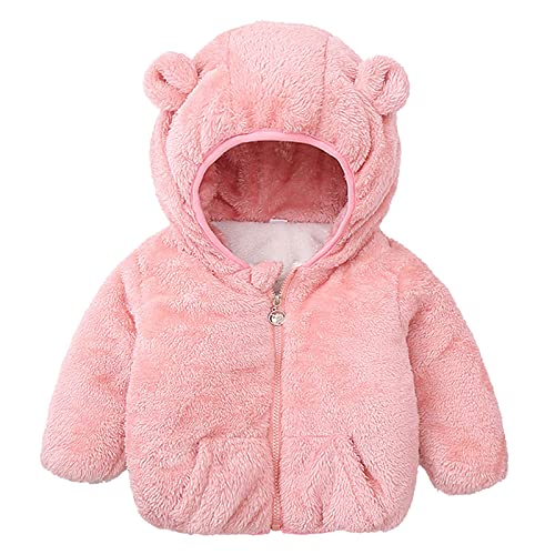 AMIMOJY Sales Today Clearance Toddler Girls Winter Windproof Solid Bear Ears Hooded Coat With Pocket Jacket Kids Warm Fleece Christmas Clearance (Pink