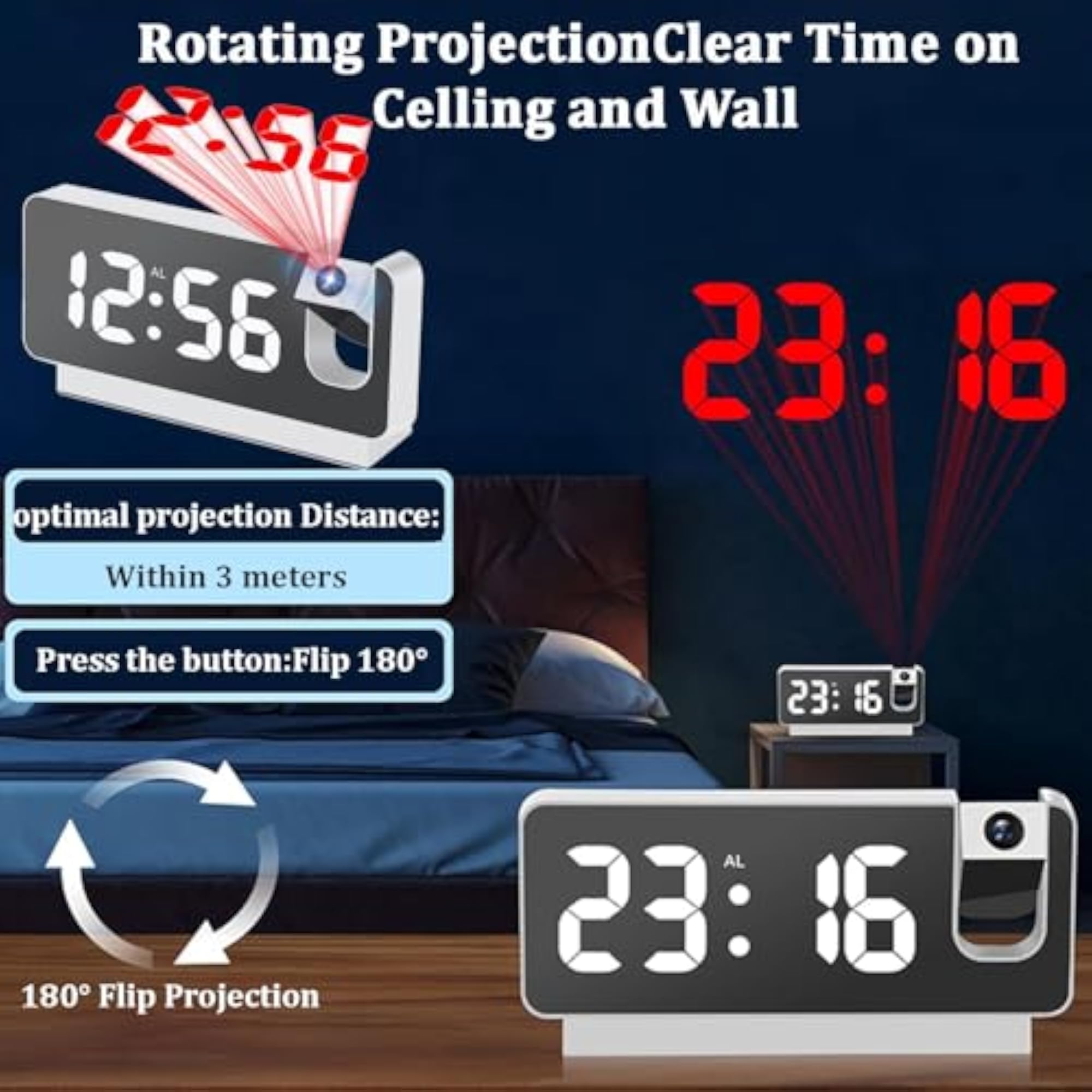 Ceiling Projection Alarm Clock with Temperature Display