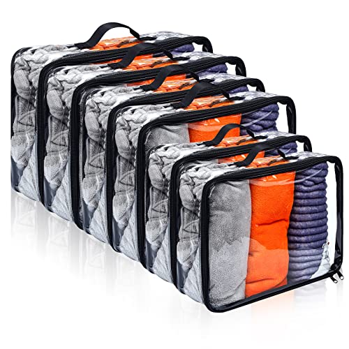 Hillban 6Pcs Clear Travel Packing Cubes with Handles