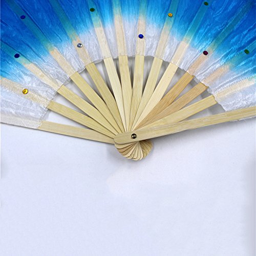 Weisipu 1 Pair 1.8M Raks Sharki Belly Dancing Silk Artificial Fans Chinese Hand Made Bamboo Veils Long Fans(Blue) #TOP6