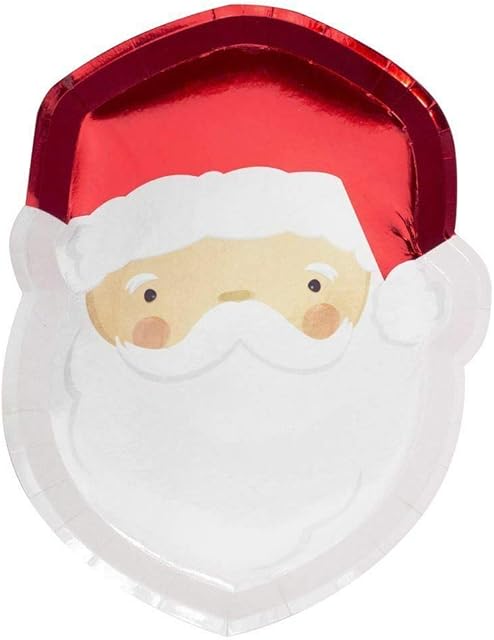 Ginger Ray Red Foiled Santa Shaped Christmas Paper Party Plates 8 Pack,30*23 centimeters