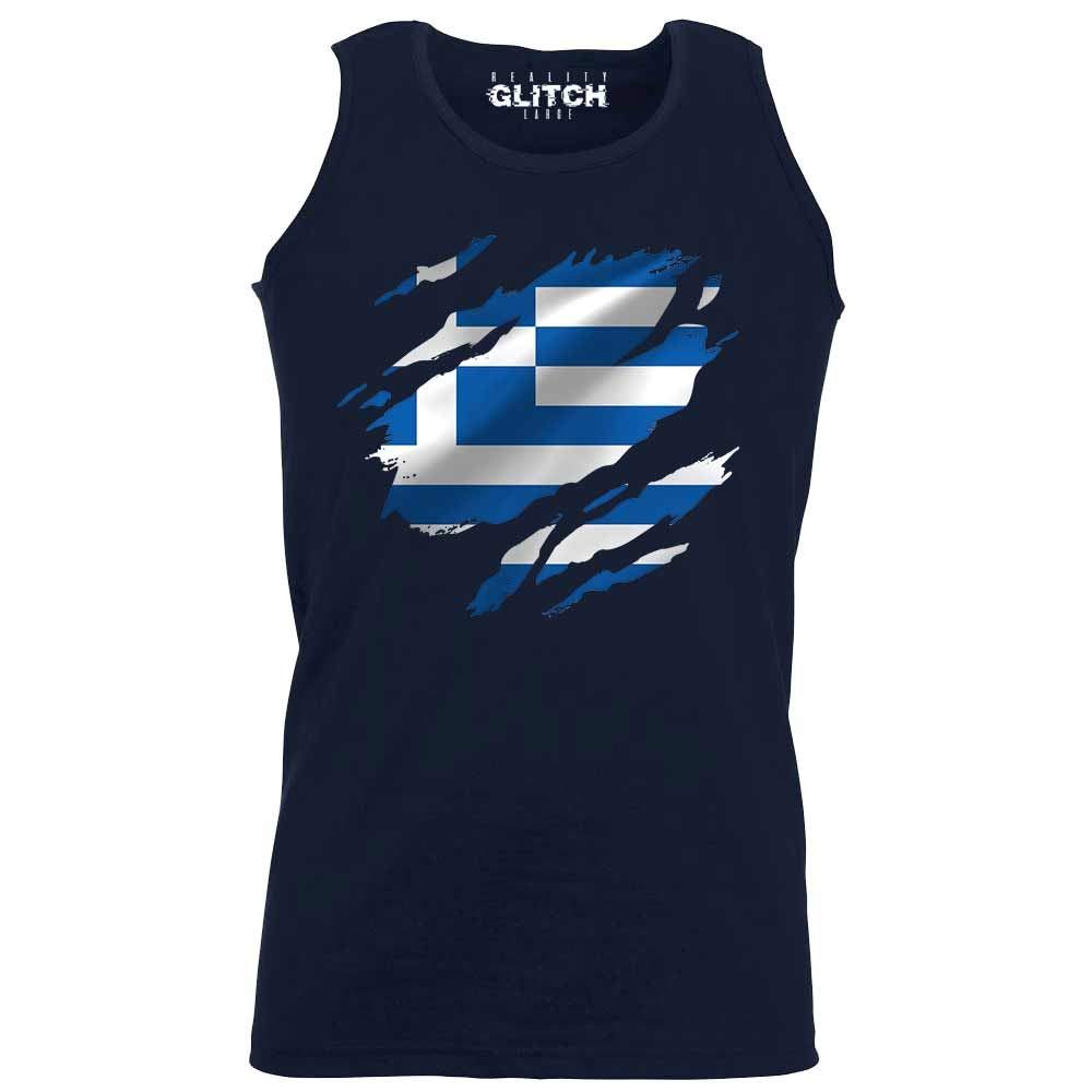 Reality Glitch Men's Navy Blue Torn Greece Flag Vest (, Xxl)