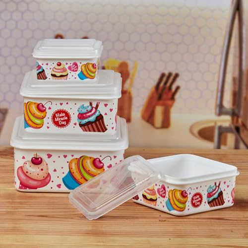 Image of Kookee Plastic Airtight Food Storage Container with Lid for Kitchen, Set of 4, Used for storing all Foods, Fruits, Snacks, Salad, Dryfruits - Square (141-1G)