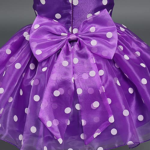 Toddler Baby Flower Girls Polka Dot Tutu Dress Princess Pageant Wedding Birthday Party Gown Little Kids First Communion Flutter Bowknot Organza Tulle Dresses With Headwear Purple 18-24 Months #TOP4
