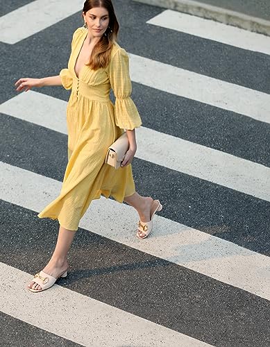 Image of Coutgo Womens Heeled Slides Sandals Square Open Toe Slip on Comfortable Kitten Block Low Heel Metal Chain Dressy Shoes
