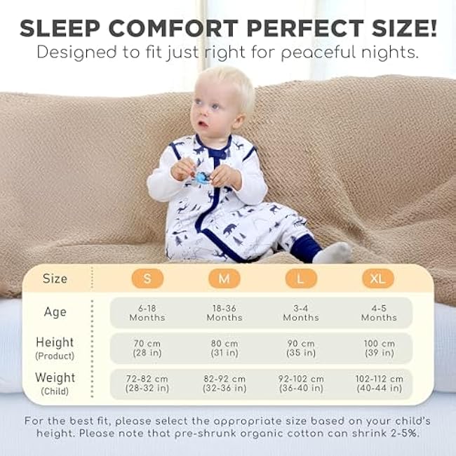 Toddler Sleep Sack with Feet, 0.5 TOG Organic Cotton Baby Sleeping Bag with Legs, Baby Wearable Blankets for Walkers w/ 2-Way Zipper, Baby Sleep Sack for Girls & Boys, Early Walker 18-36 Month