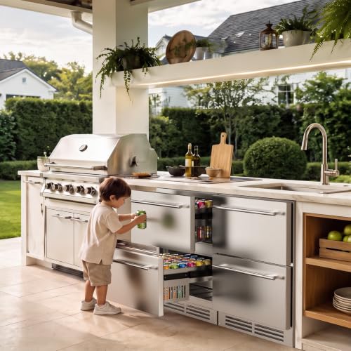 Image of Coolake 24″ Outdoor Drawer Refrigerator for Patio, 5.3 Cu.ft Under Counter Drawer Beverage Cooler, Stainless Steel Built-in or Freestanding Beverage Fridge for Backyard Kitchen Home Bar