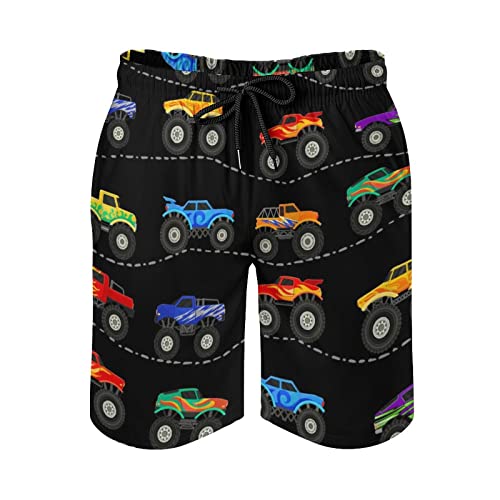 Boys Monster Truck Mens Swim Trunks Quick Dry Beach Shorts Mesh Lining Swimwear Bathing Suits with Pockets3