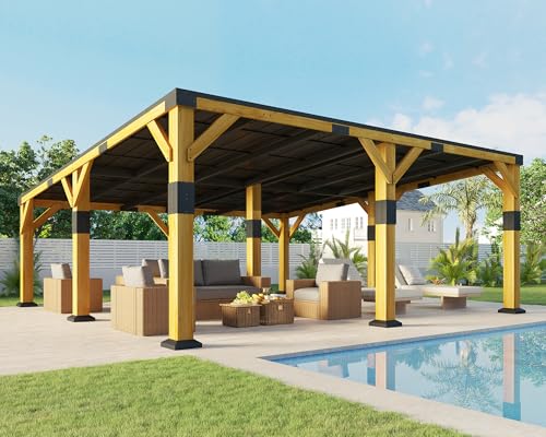 Jocisland 20' x 20' Cedar Wood Gazebo with Sloped Galvanized Steel Roof, Hardtop Gazebo Pavilion...
