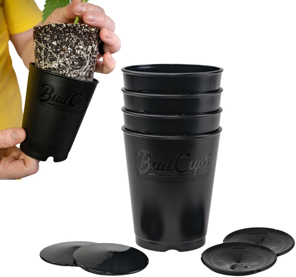 BudTrainer | BudCups™ 自動排水苗カップ | 簡単に移植できるガーデニングコンテナ | ブラック | 4個パック