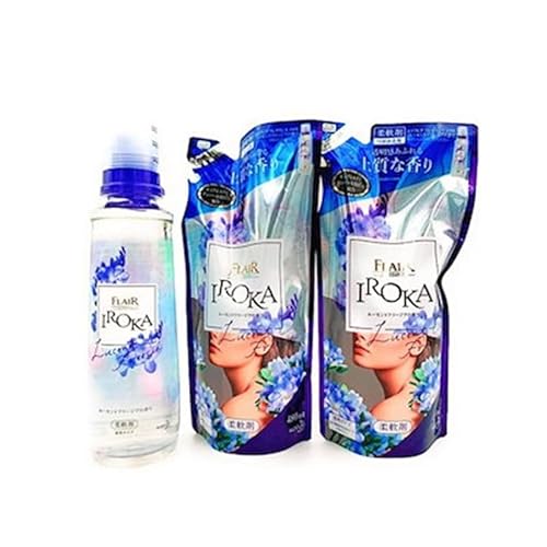 【アソート】花王 柔軟剤 フレアフレグランス IROKA イロカ ルーセントフリージアの香り 【本体570ml + つめかえ480ml ×2個 + おしゃれな計量カップ付き】