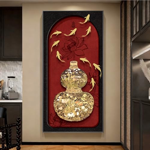 Décoration murale 3D poisson rouge et gourde en métal pour entrée et chambre